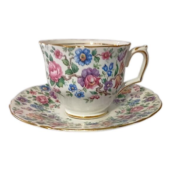 Crown Staffordshire Springtime Tea Cup‎ Saucer Floral Fine Bone China England - Picture 12 of 16